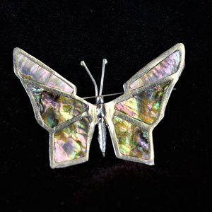 Vintage Butterfly Brooch/Pin - Sterling Silver Abalone Shell